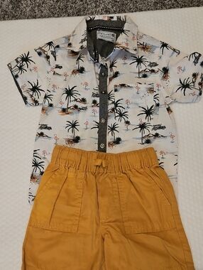 OshKosh B'gosh Tropical Palm Shirt & Mustard Shorts Set